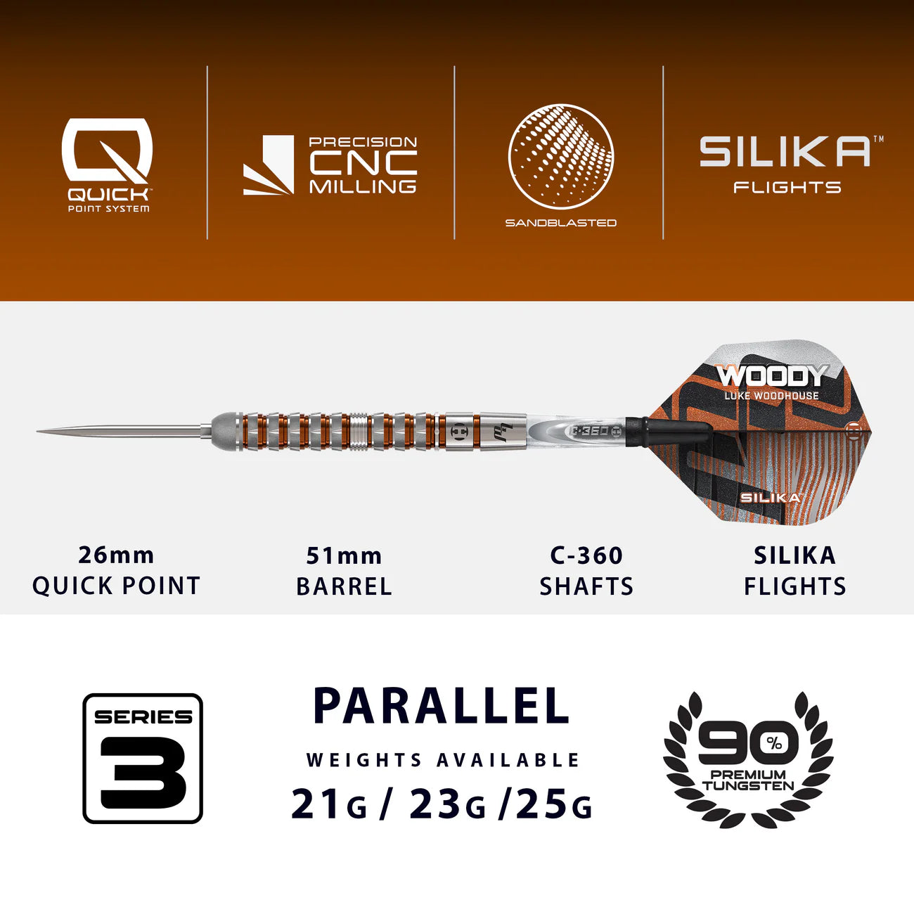 Harrows - Luke Woodhouse Series 3 90% Quick Point Steeldart