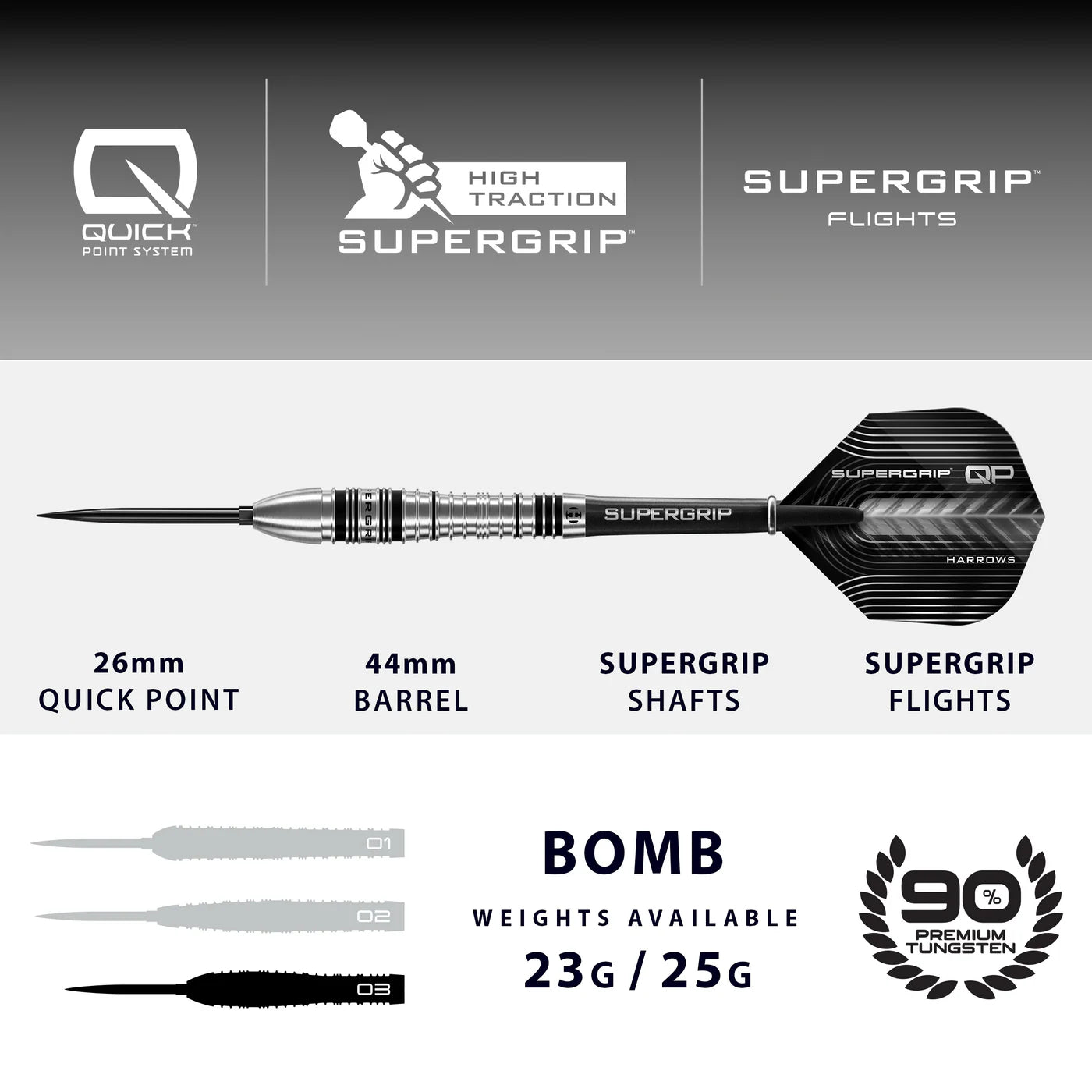 Harrows - Supergrip QP Bomb 90% Quick Point Steeldart