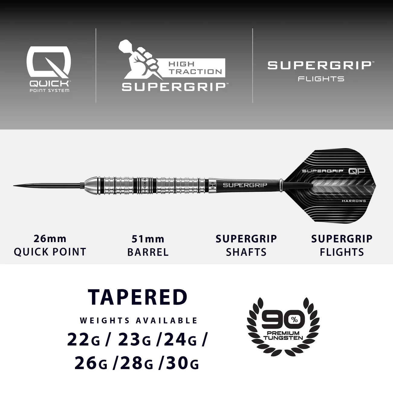 Harrows - Supergrip QP Tapered 90% Quick Point Steeldart