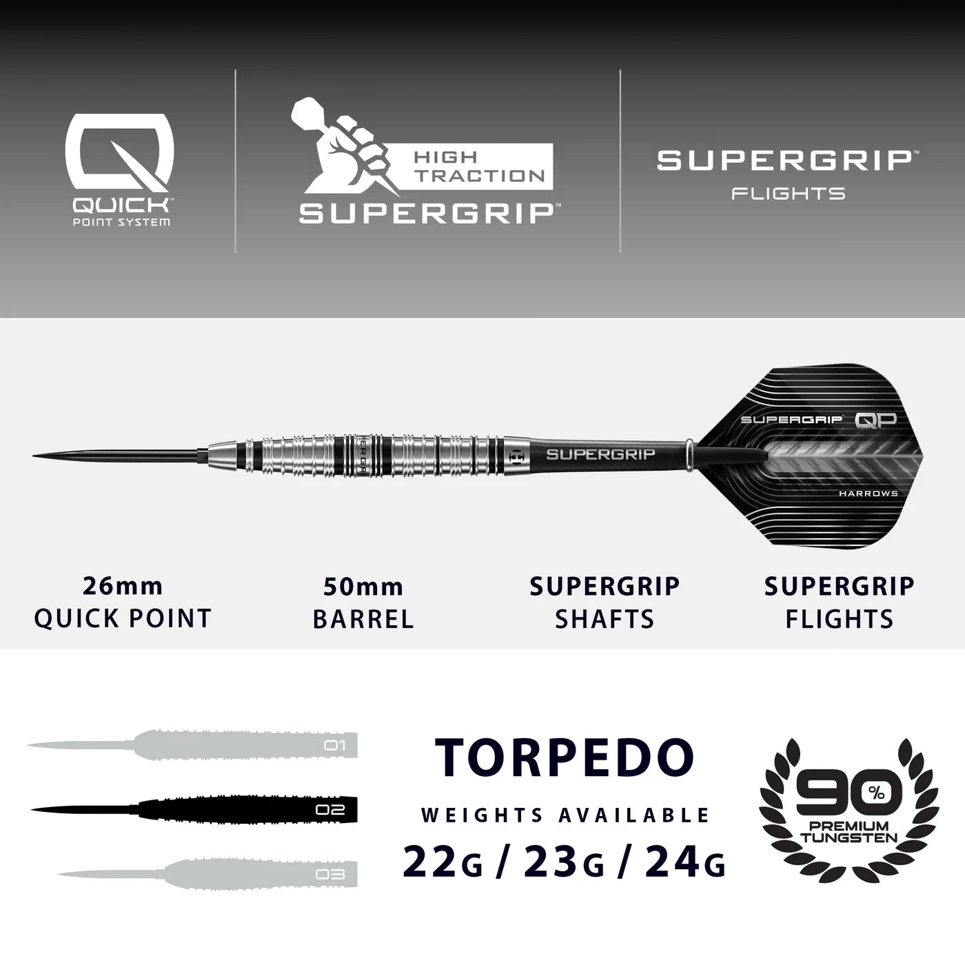 Harrows - Supergrip QP Torpedo 90% Quick Point Steeldart