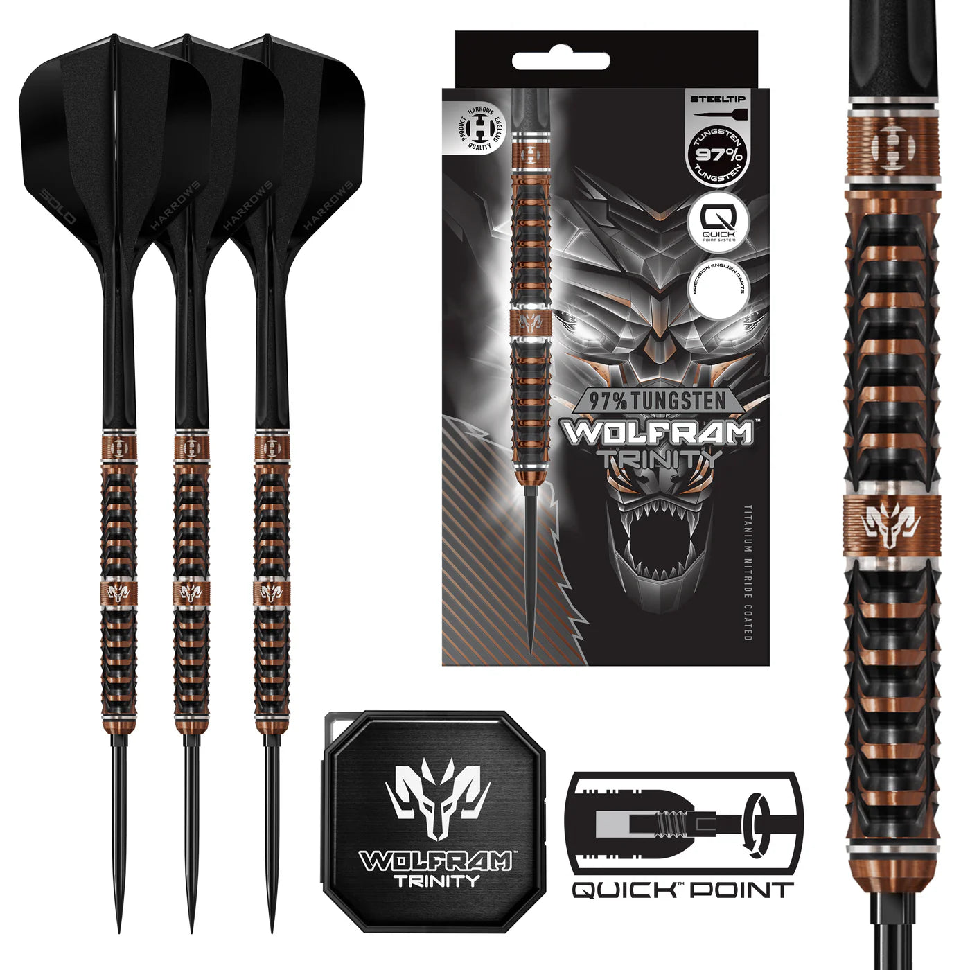 Harrows - Wolfram Trinity 97% Quick Point Steeldarts
