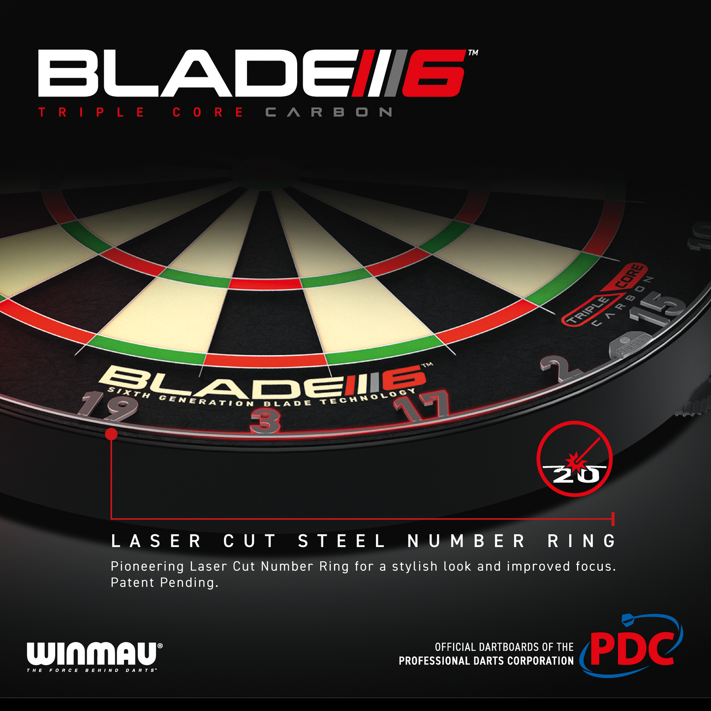 Winmau - Blade 6 Triple Core Dartboard Bundle mit Wandhalter