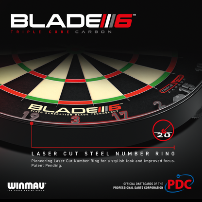 Winmau - Blade 6 Triple Core Dartboard Bundle mit Wandhalter